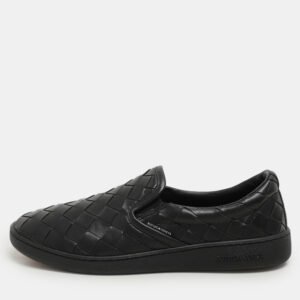 Bottega Veneta Black Intrecciato Leather Sawyer Slip On Sneakers Size 40