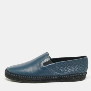 Bottega Veneta Navy Blue Leather Intrecciato Espadrille Flats Size 42