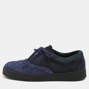 Bottega Veneta Two Tone Blue Suede Intrecciato Low Top Sneakers Size 43