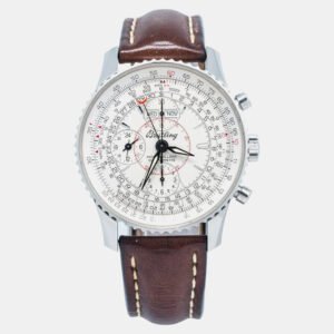 Breitling White Stainless Steel Montbrillant A21330 Automatic Men's Wristwatch 43mm