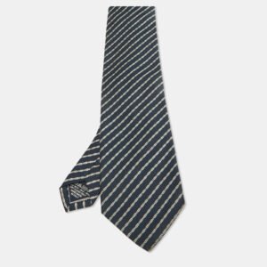 Brioni Navy Blue Striped Silk Traditional Tie