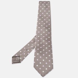 Brioni Grey Polka Dot Jacquard Silk Tie