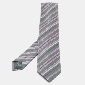 Brioni Grey/Purple Diagonal Striped Silk Classic Tie