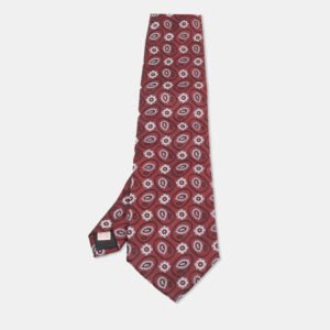 Brioni Maroon Floral Motif Silk Traditional Tie