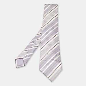 Brioni Purple/White Diagonal Striped Silk Tie