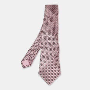 Brioni Pink Striped Floral Print Silk Tie