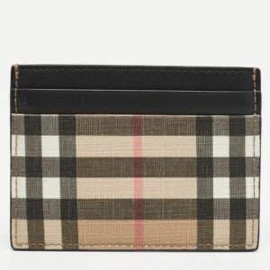 Burberry Beige House Check Coated Canvas and Leather Card Holder