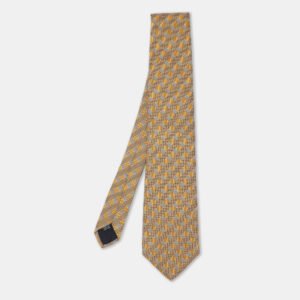 Burberry Yellow Diagonal Patterned Silk Tie