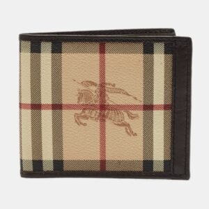 Burberry Beige/Brown Haymarket Check Coated Canvas and Leather Bifold Wallet