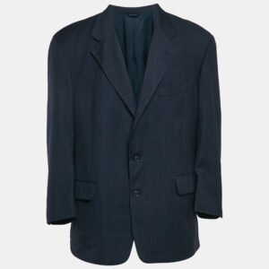 Burberry Vintage Navy Blue Checked Wool Hurwitz Longview Blazer XL