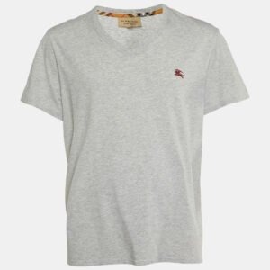Burberry Grey Cotton V-Neck T-Shirt XXL