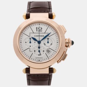 Cartier Silver 18k Rose Gold Pasha W3019951 Automatic Men's Wristwatch 42 mm