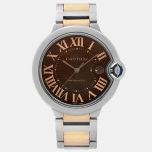Cartier Brown 18k Rose Gold Stainless Steel Ballon Bleu W6920032 Automatic Men's Wristwatch 42 mm