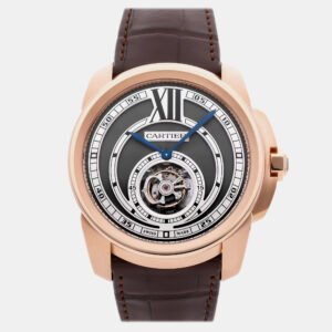 Cartier Calibre De Cartier Flying Tourbillon W7100002 Manual Winding 18KT Rose Gold Silver Dial Men's Wristwatch 45mm