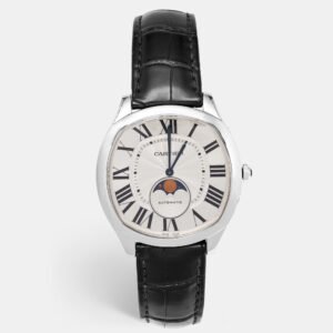 Cartier Silver Stainless Steel Alligator Leather Drive De Cartier Moon Phase WSNM0008 Men's Wristwatch 41 mm