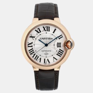 Cartier Silver 18k Rose Gold Ballon Bleu 3927 Automatic Men's Wristwatch 36 mm