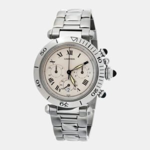Cartier Silver Stainless Steel Pasha 1050 Quartz Men's Wristwatch 38 mm