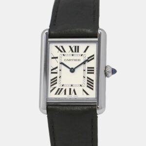 Cartier White Stainless Steel Tank WSTA0041 Quartz Men's Wristwatch 33.7mm