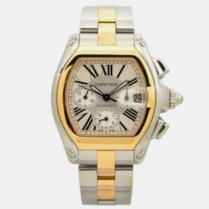 Cartier White 18K Yellow Gold Stainless Steel Roadster W62027Z1 Automatic Men's Wristwatch 48 mm