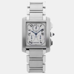 Cartier Tank Francaise Chronoflex W51001Q3 Quartz Stainless Steel Silver Dial Men's Wristwatch 28mm
