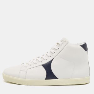 Celine White/Navy Blue Leather High Top Sneakers Size 44