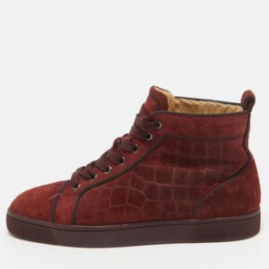 Christian Louboutin Burgundy Suede Louis High Top Sneakers Size 40