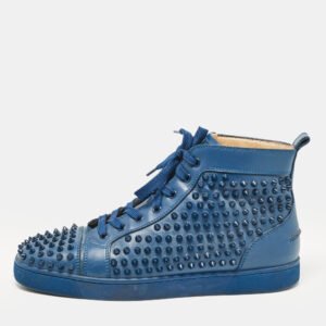 Christian Louboutin Blue Leather Louis Spikes High Top Sneakers Size 43