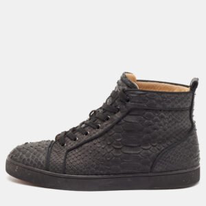Christian Louboutin Black Python Leather Louis Orlato High Top Sneakers Size 44