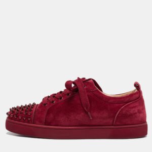 Christian Louboutin Burgundy Suede Louis Junior Spikes Sneakers Size 42