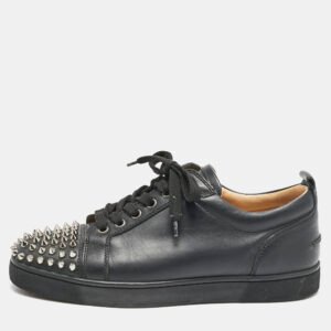 Christian Louboutin Black Leather Louis Junior Spikes Low Top Sneakers Size 39