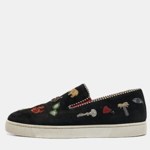 Christian Louboutin Black Suede Pik N Luck Slip On Sneakers Size 40.5