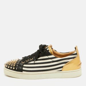 Christian Louboutin Multicolor Fabric and Leather Varsi Junior Spikes Low Sneakers Size 42
