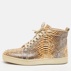 Christian Louboutin Metallic Mustard/Brown Python Leather Rantus Orlato High-Top Sneakers Size 39