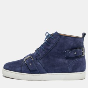 Christian Louboutin Dark Blue Suede Nono Strap Sneakers Size 45