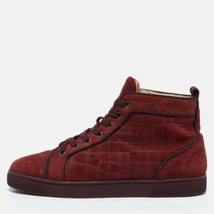 Christian Louboutin Burgundy Croc Effect Suede Louis High Top Sneakers Size 45