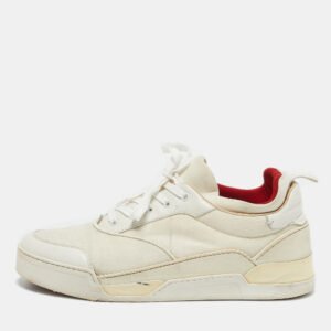 Christian Louboutin White Leather and Canvas Aurelien Sneakers Size 44.5