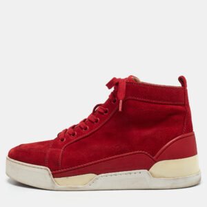 Christian Louboutin Red Suede Rankick High Top Sneakers Size 40