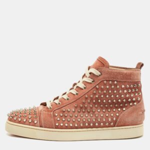 Christian Louboutin Pink Suede Louis Spikes High Top Sneakers Size 44.5