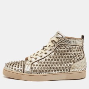 Christian Louboutin White Leather Louis Spikes High Top Sneakers Size 43.5