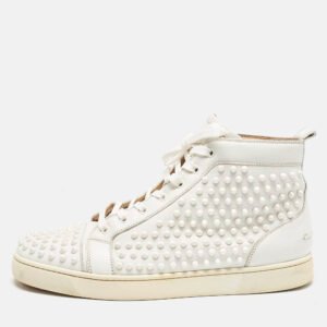 Christian Louboutin White Leather Louis Spike High Top Sneakers Size 44.5