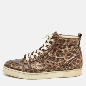 Christian Louboutin Brown Python Embossed Leather Louis High Top Sneakers Size 43.5