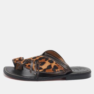 Christian Louboutin Brown Calf Hair and Leather Thong Flats Size 43.5