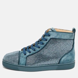 Christian Louboutin Blue Glitter and Suede Rantus Orlato High Top Sneakers Size 41