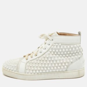 Christian Louboutin White Leather Louis Spikes High Top Sneakers Size 43