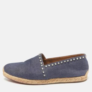 Christian Louboutin Blue Denim Spike Trim Espadrille Flats Size 45