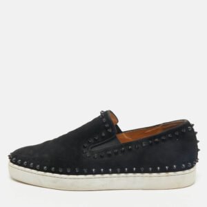 Christian Louboutin Black Suede Pik Boat Slip On Sneakers Size 45