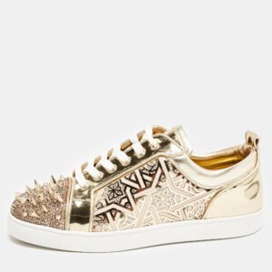 Christian Louboutin Gold Patent Leather Louis Junior P Pik Pik Low Top Sneakers Size 45