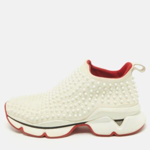 Christian Louboutin White Neoprene Spike Sock Sneakers Size 40
