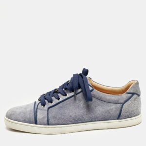 Christian Louboutin Blue Suede Louis Junior Lace Up Sneakers Size 44.5