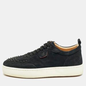 Christian Louboutin Black Suede Happyrui Spikes Low Top Sneakers Size 43